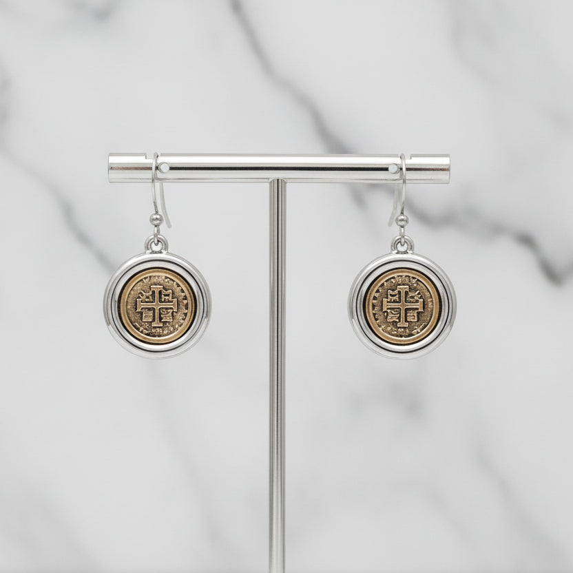 Two Tone Coin Earrings