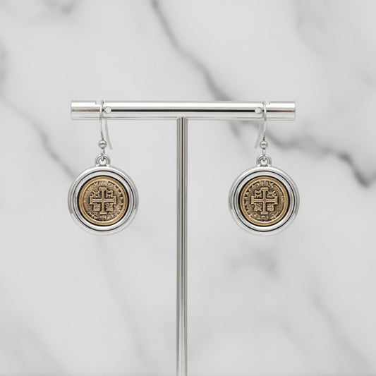 Two Tone Coin Earrings