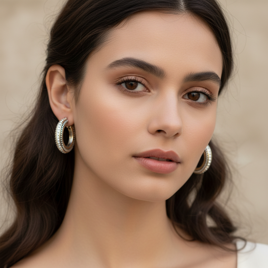 Two Tone Pave Cable Hoop Earring