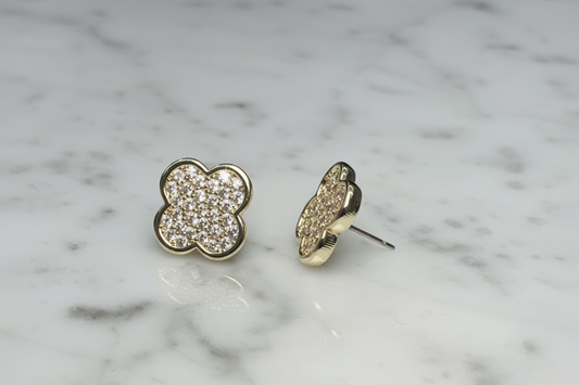 Two Tone Pave Clover Post Earring