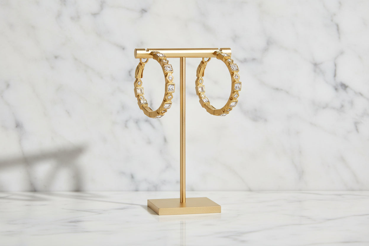 Cut Stone CZ Hoop Earring