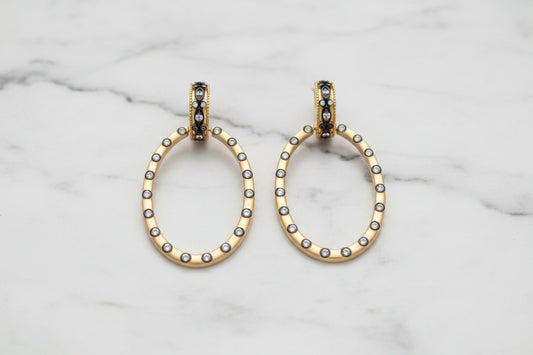 Gold Hematite CZ Oval Door Knocker Earring