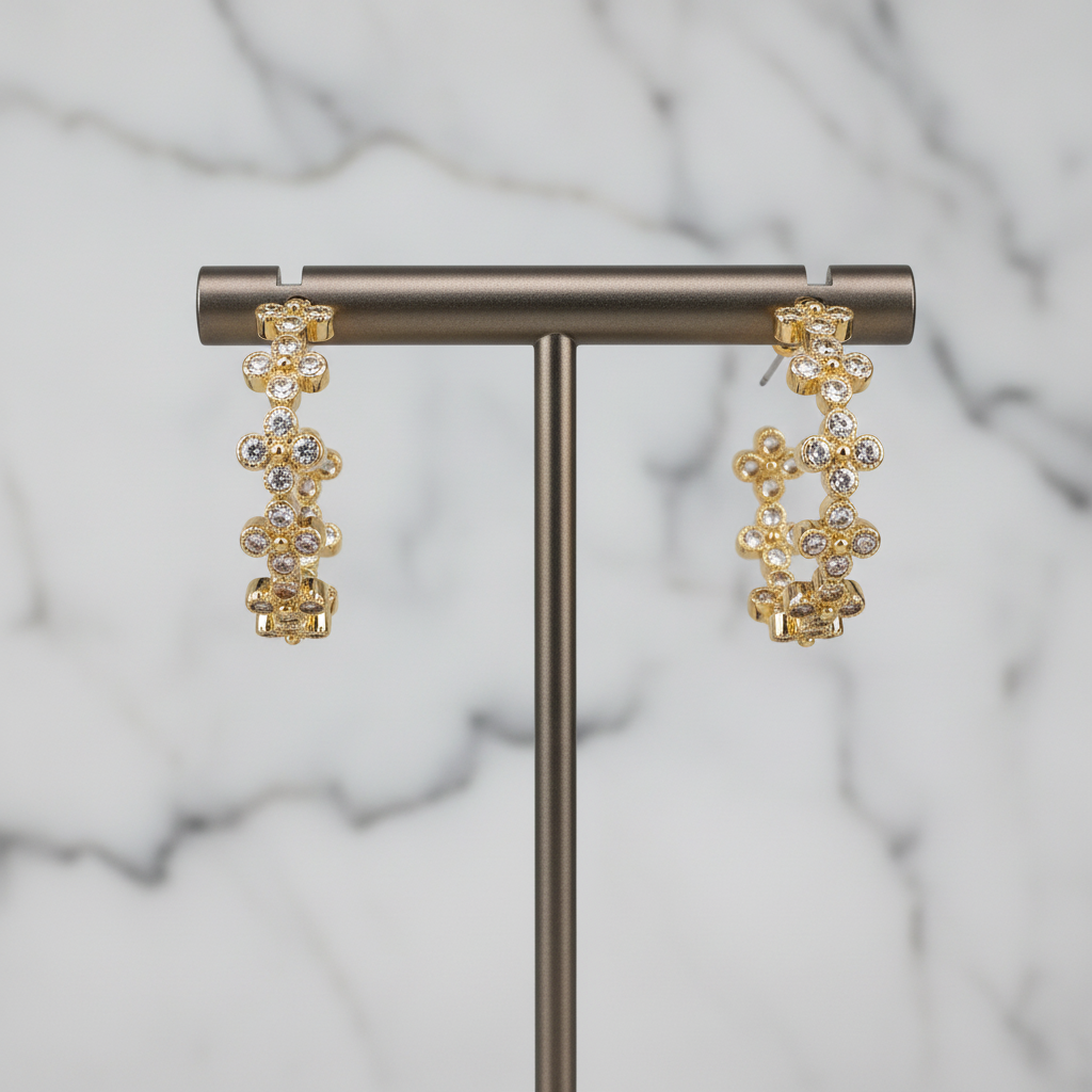 Medium CZ Clover Hoop Earring