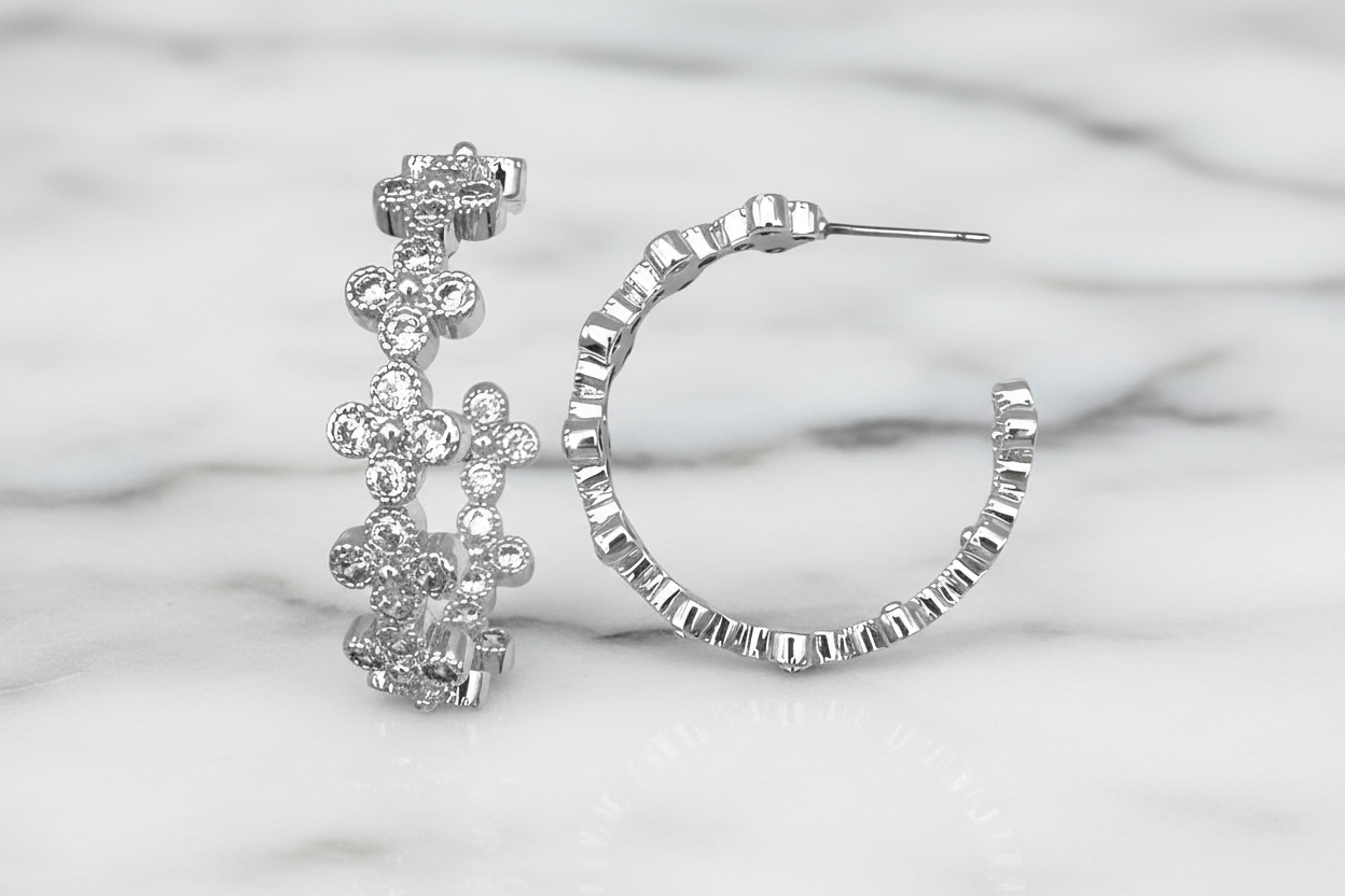 Medium CZ Clover Hoop Earring