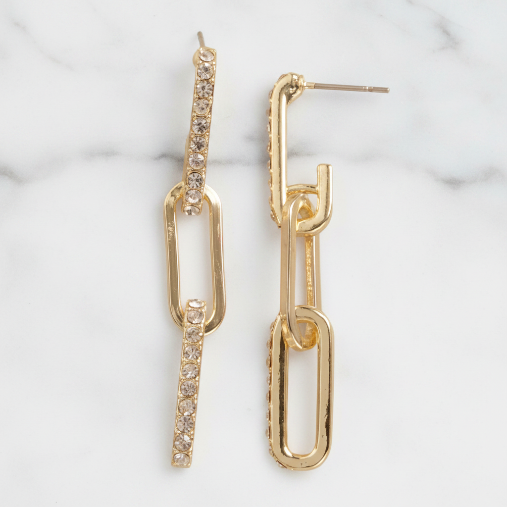 Paper Clip Link Earrings w/ CZs
