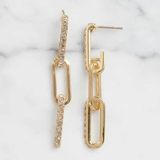 Paper Clip Link Earrings w/ CZs