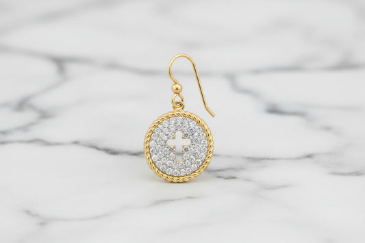 Pave Cut Out Cross Dangle Earring
