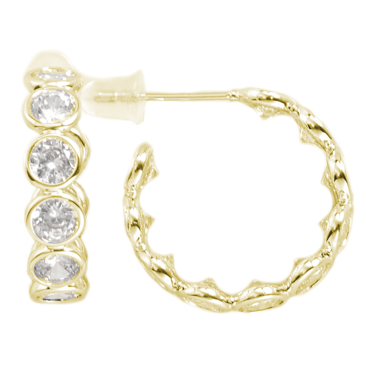 Small Bezel Set CZ Hoop Earrings
