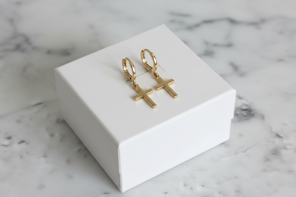 Small Dangle Huggie Cross Earring