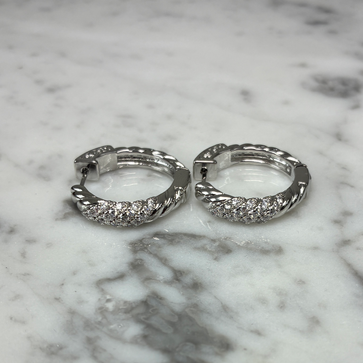 Small Swirl Hoop Earrings w/ CZs