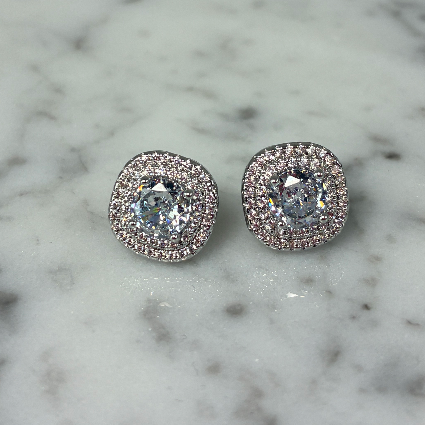 Square CZ Pave 11x11mm Earring