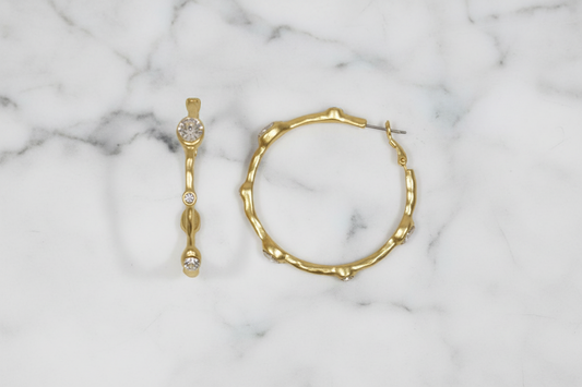 Gold Bamboo CZ Hoop Earring