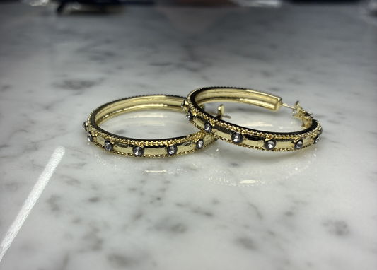 Gold & Hematite Hoop Earring w/ CZs