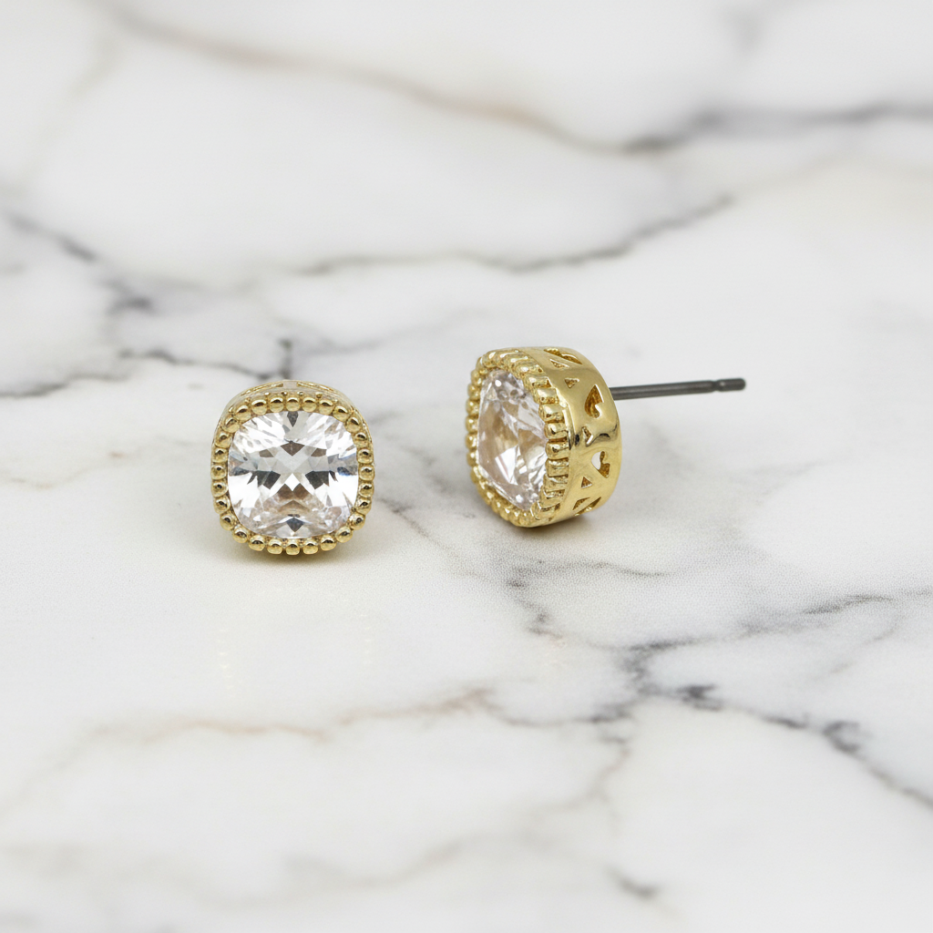 Tiny CZ Square Post Earring