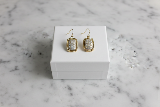 Cable Pave Rectangle Earring