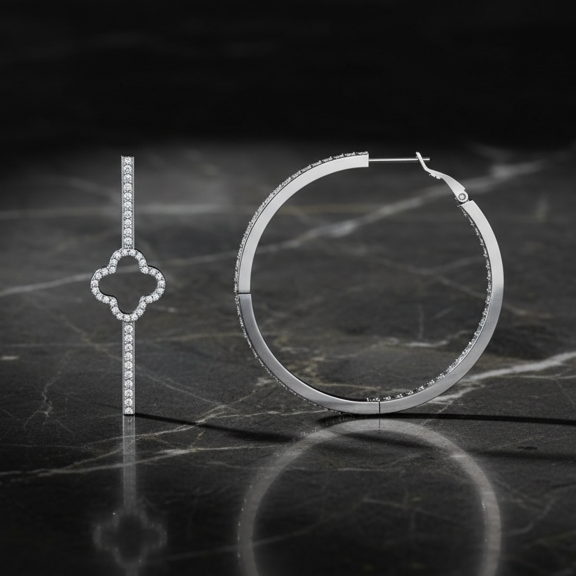 Large Hoop Earring w/ Cut Out Clover