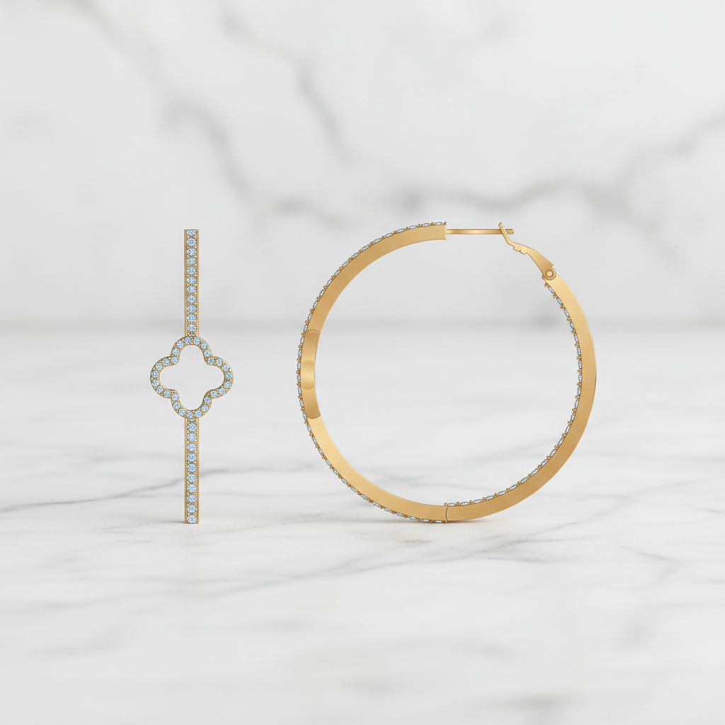 Large Hoop Earring w/ Cut Out Clover