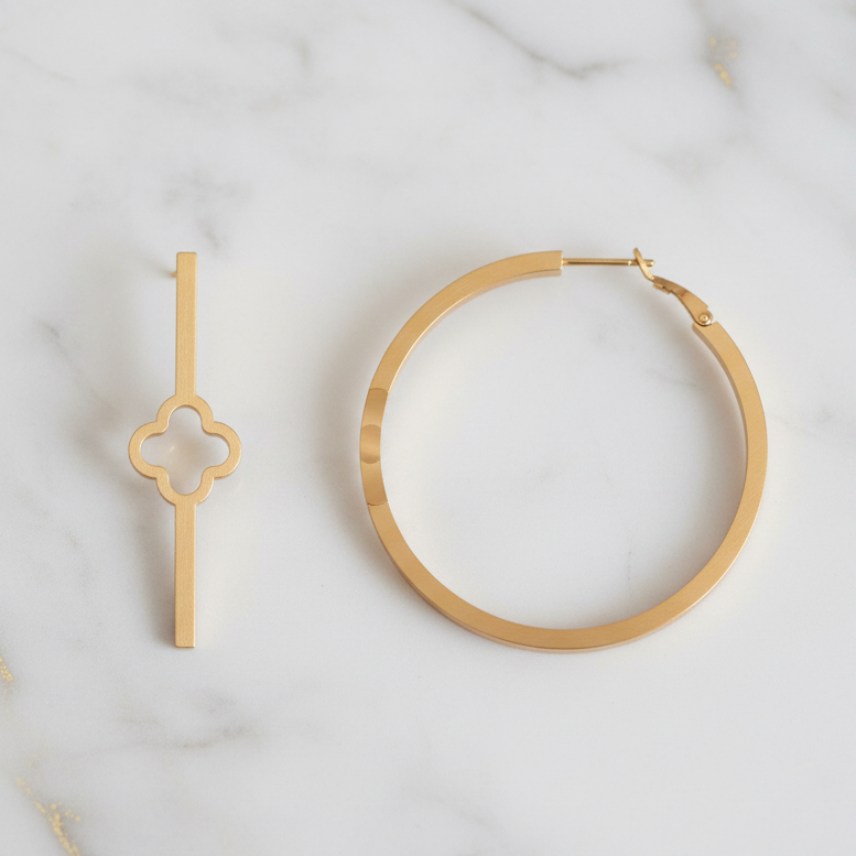 Large Hoop Earring w/ Cut Out Clover