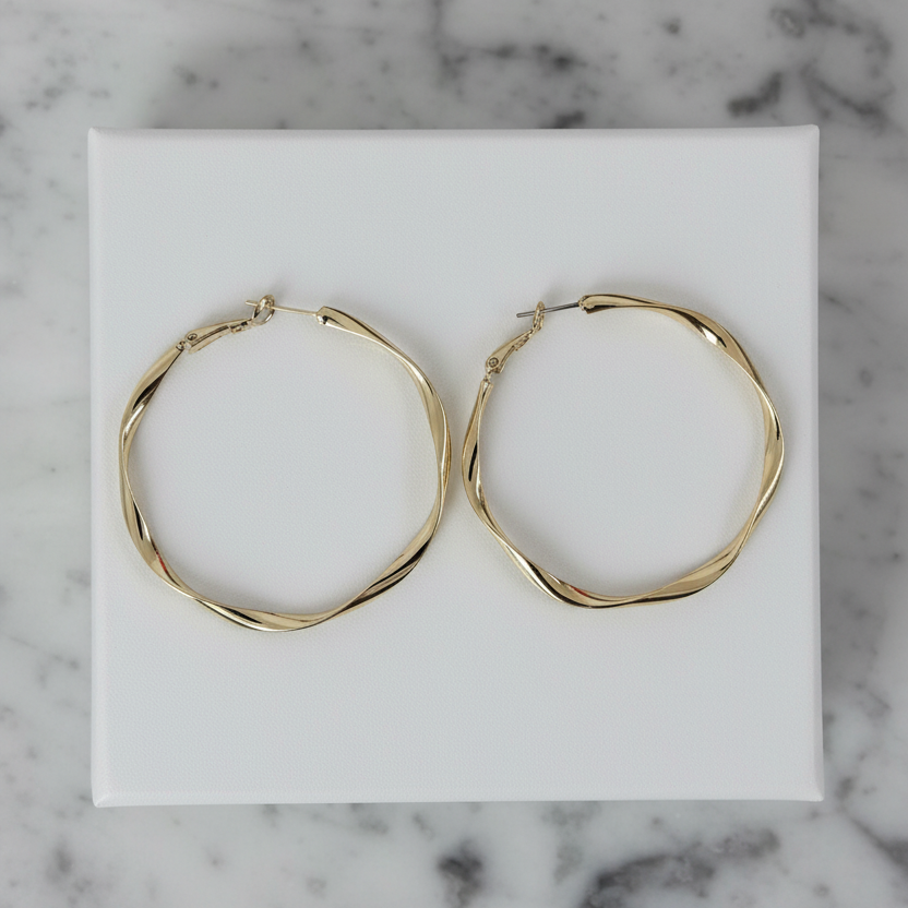 Large Shiny Twisted Hoop Earrings