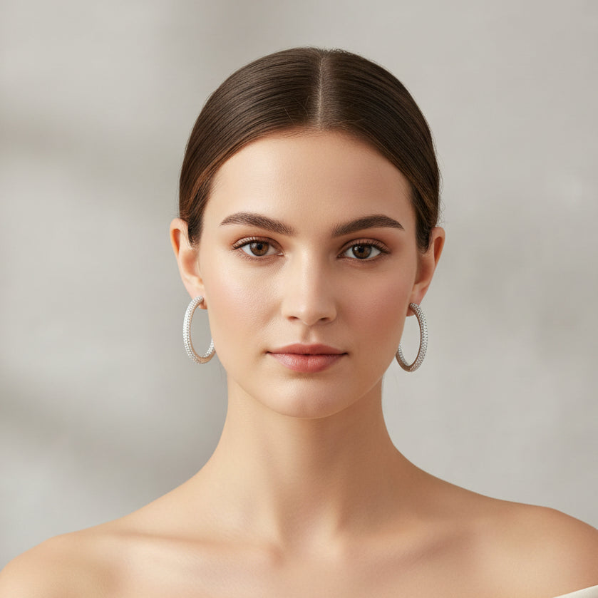 Medium All Pave Hoop Earring w/ Button