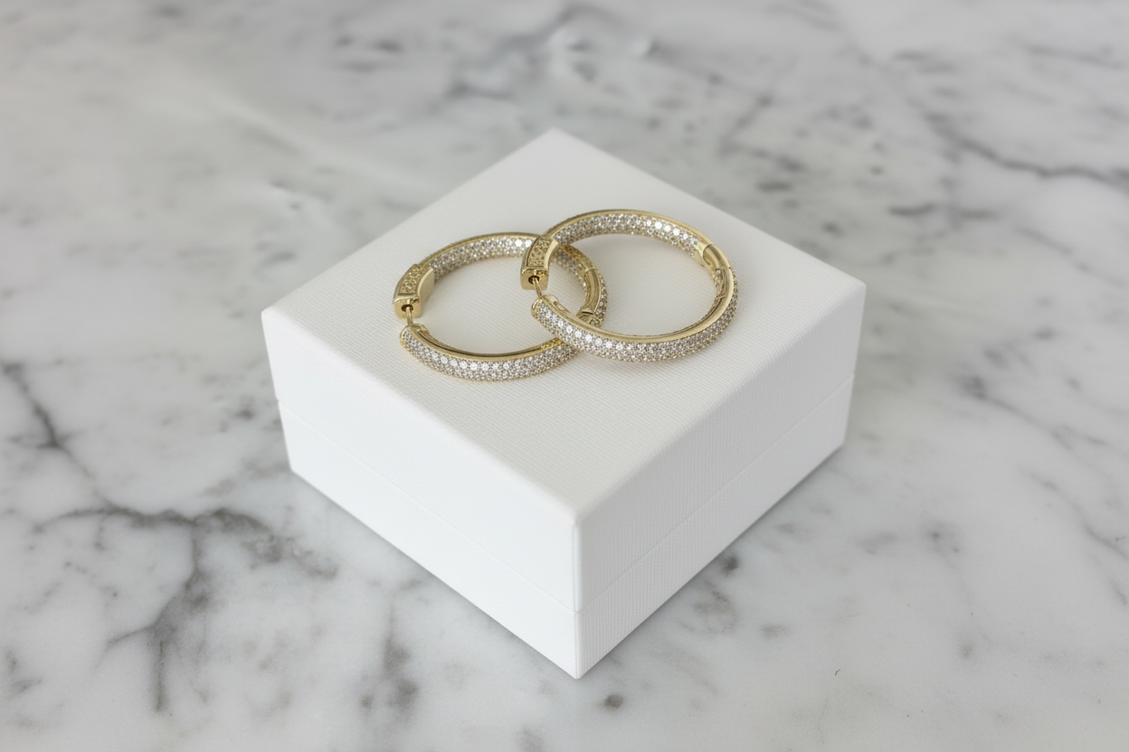 Medium All Pave Hoop Earring w/ Button