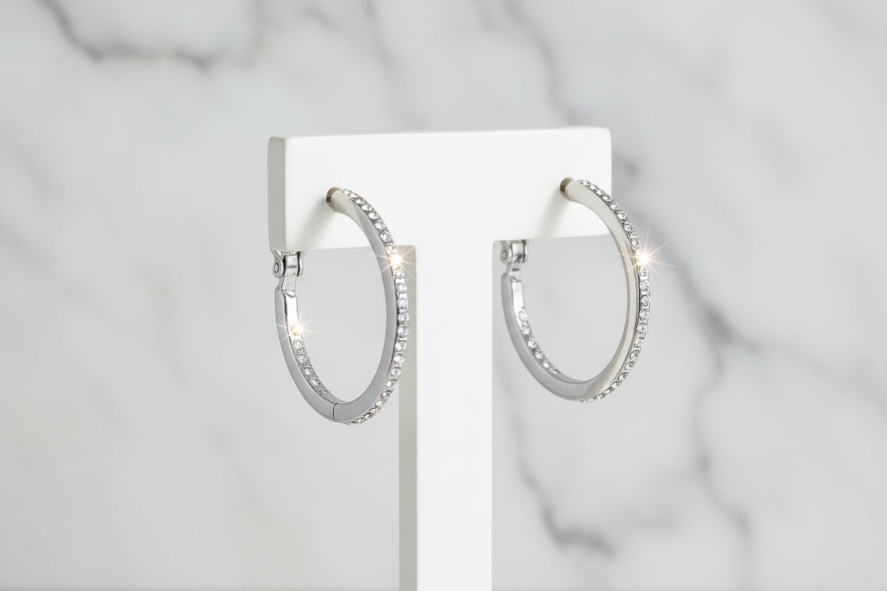 Medium Thin CZ Hoop Earring