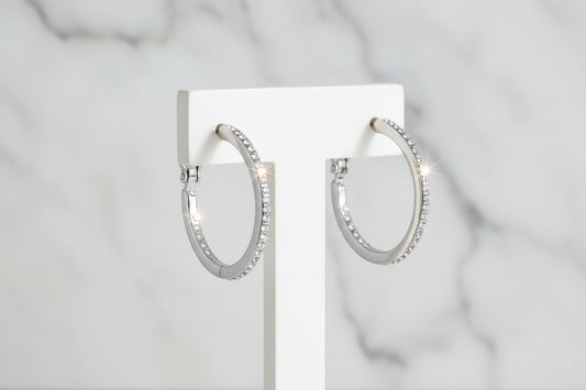 Medium Thin CZ Hoop Earring