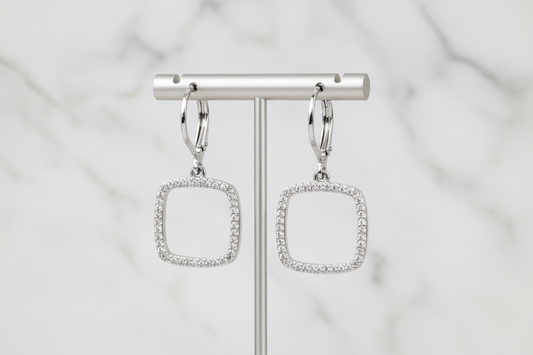 Pave 1/2" Open Square Dangle Earring
