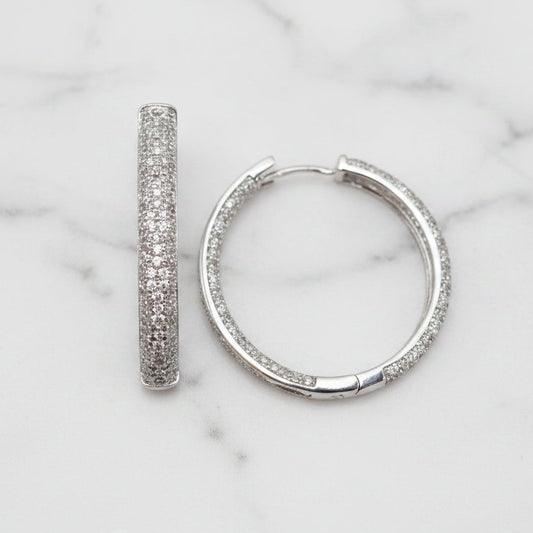 Silver Pave In/Out Hoop Earring