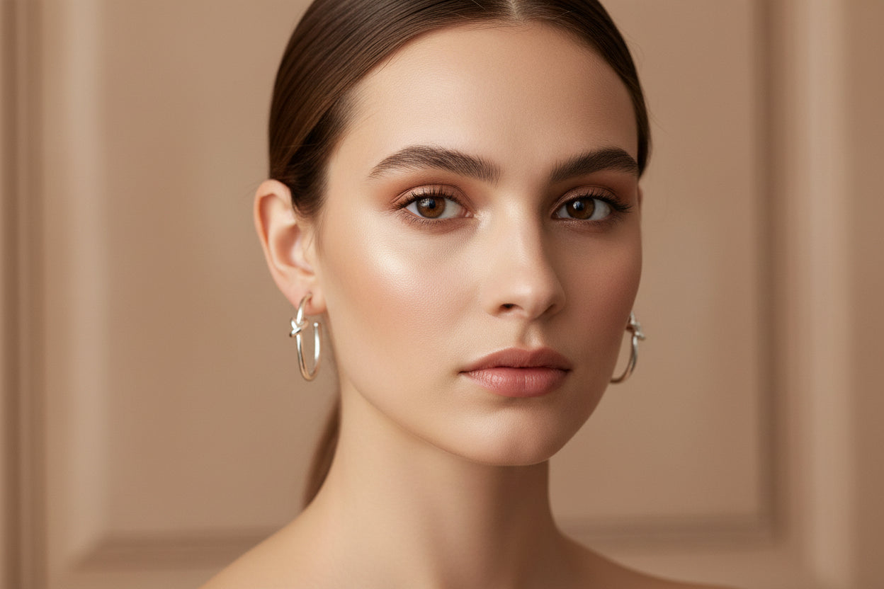 Shiny Hoop Earrings w/ Knot