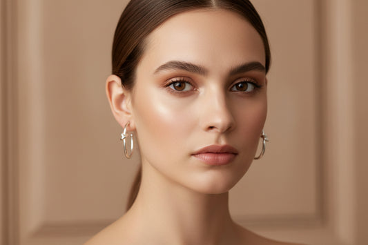 Shiny Hoop Earrings w/ Knot