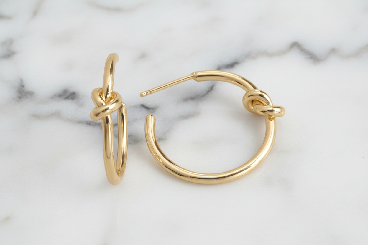 Shiny Hoop Earrings w/ Knot
