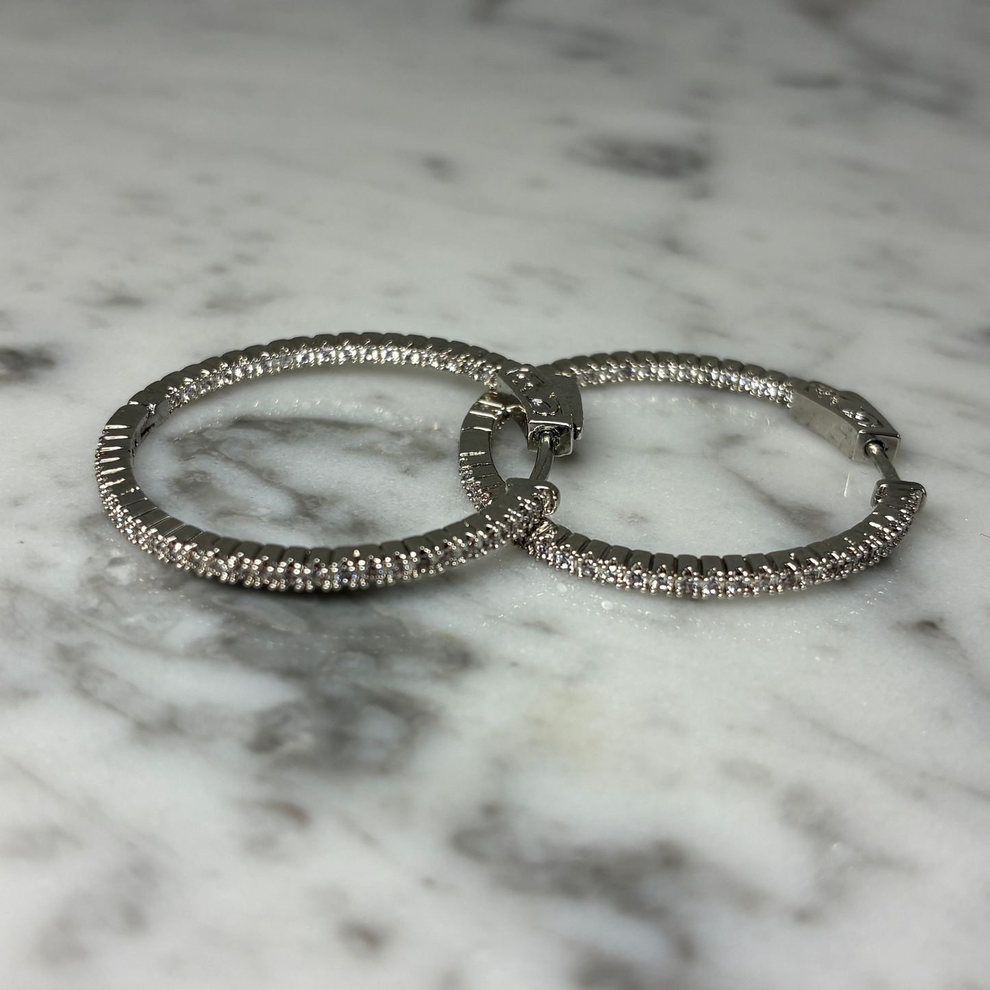 Thin CZ Hoop Earring - Medium