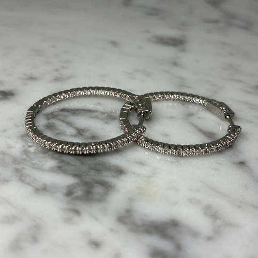 Thin CZ Hoop Earring - Medium