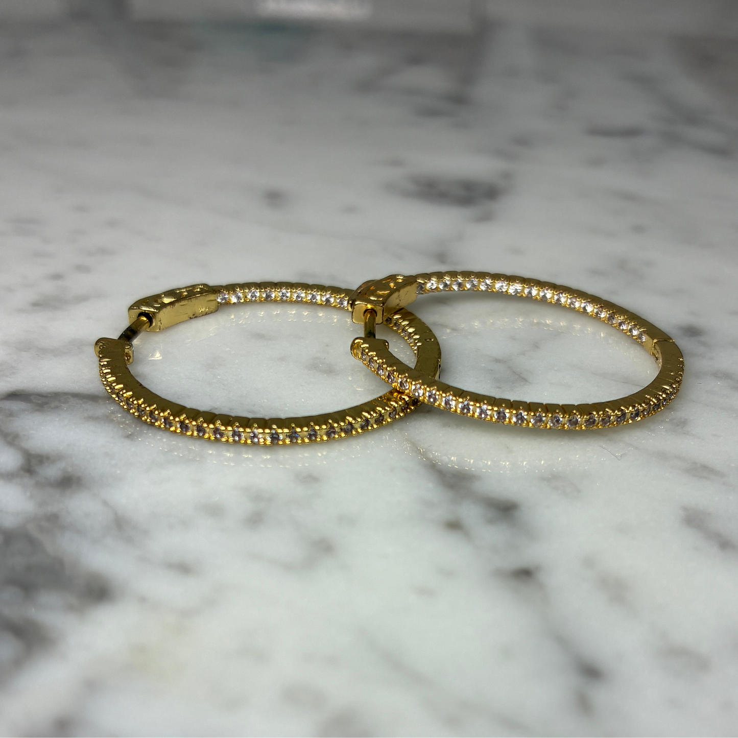 Thin CZ Hoop Earring - Medium