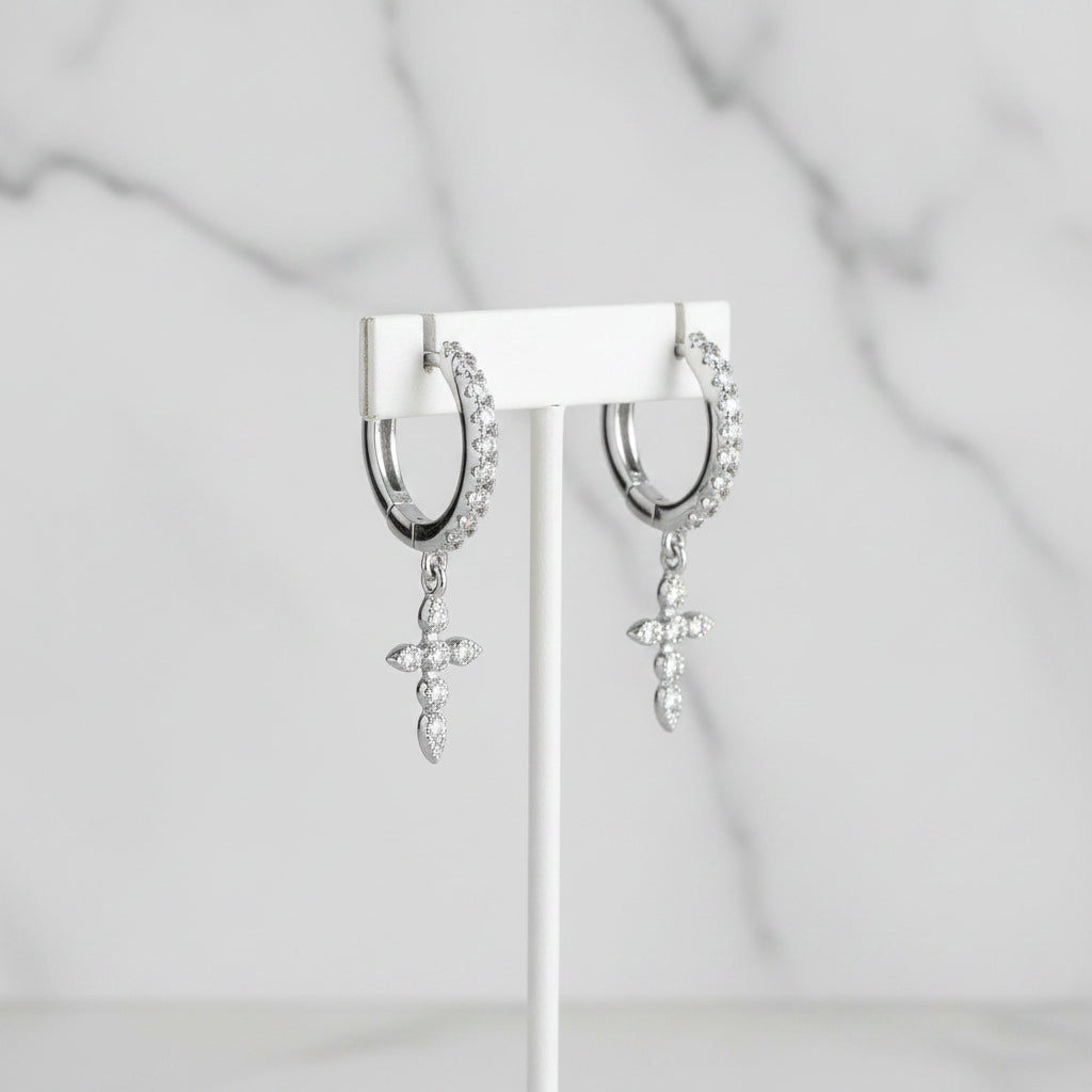 Tiny CZ Cross on Huggie Hoop Earring