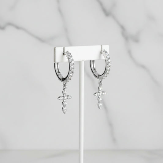 Tiny CZ Cross on Huggie Hoop Earring