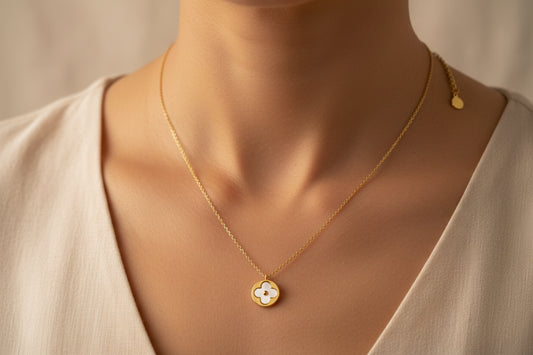 Gold Necklace w/ MOP Clovers
