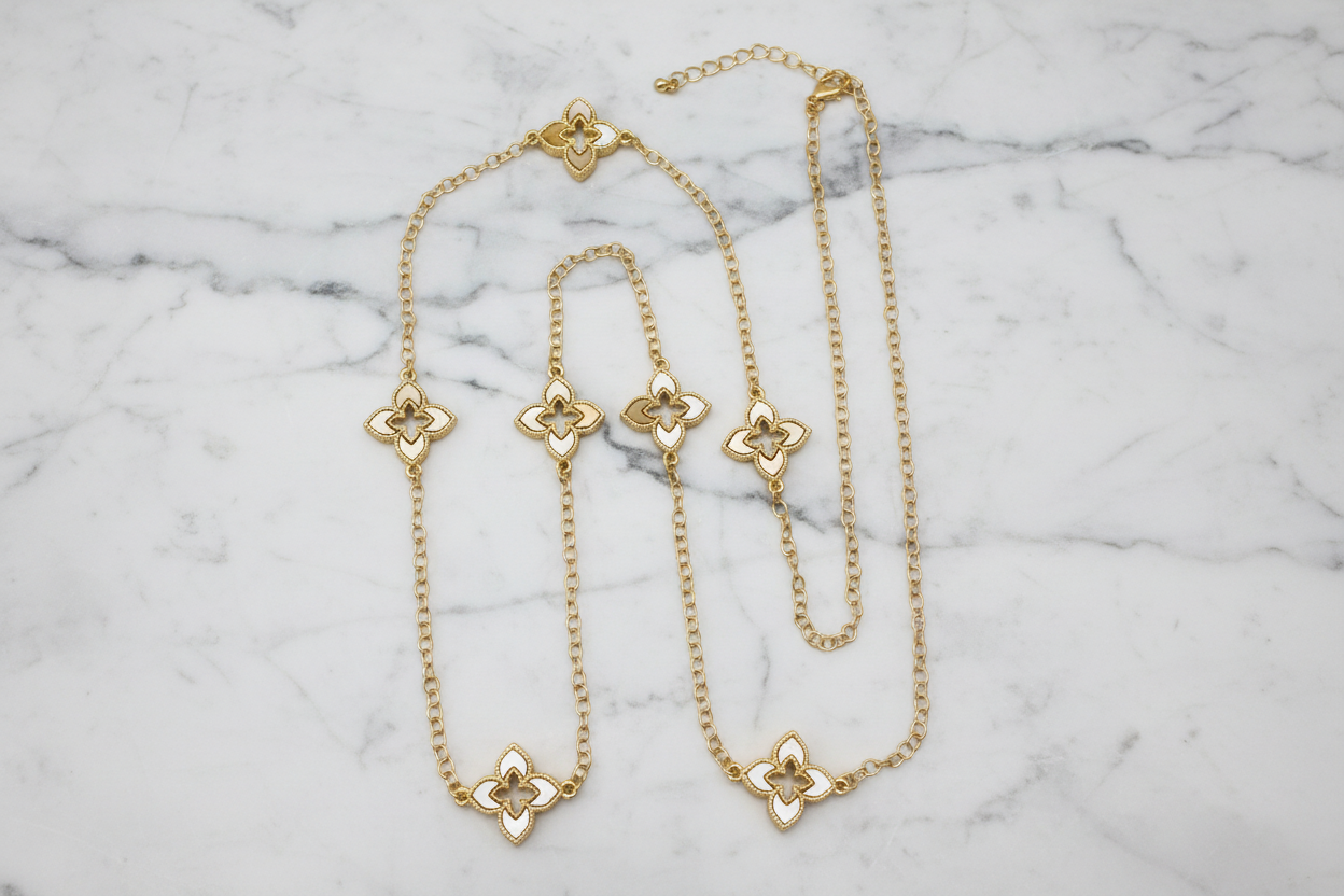 Large Gold MOP Clover Pendant on Chain Necklace