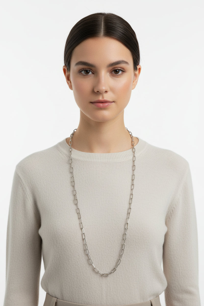 Silver Paper Clip Link Necklace