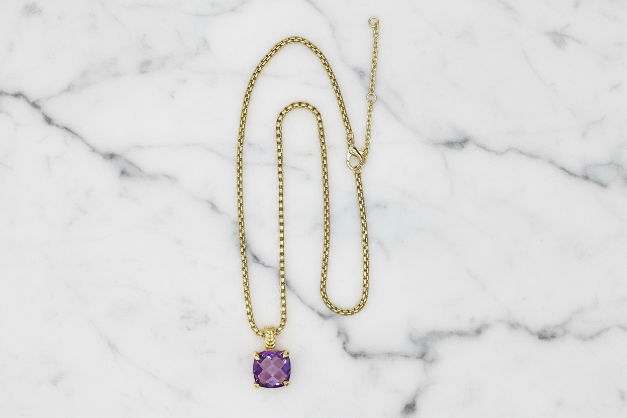 Gold Box Chain Necklace w/ Pendant