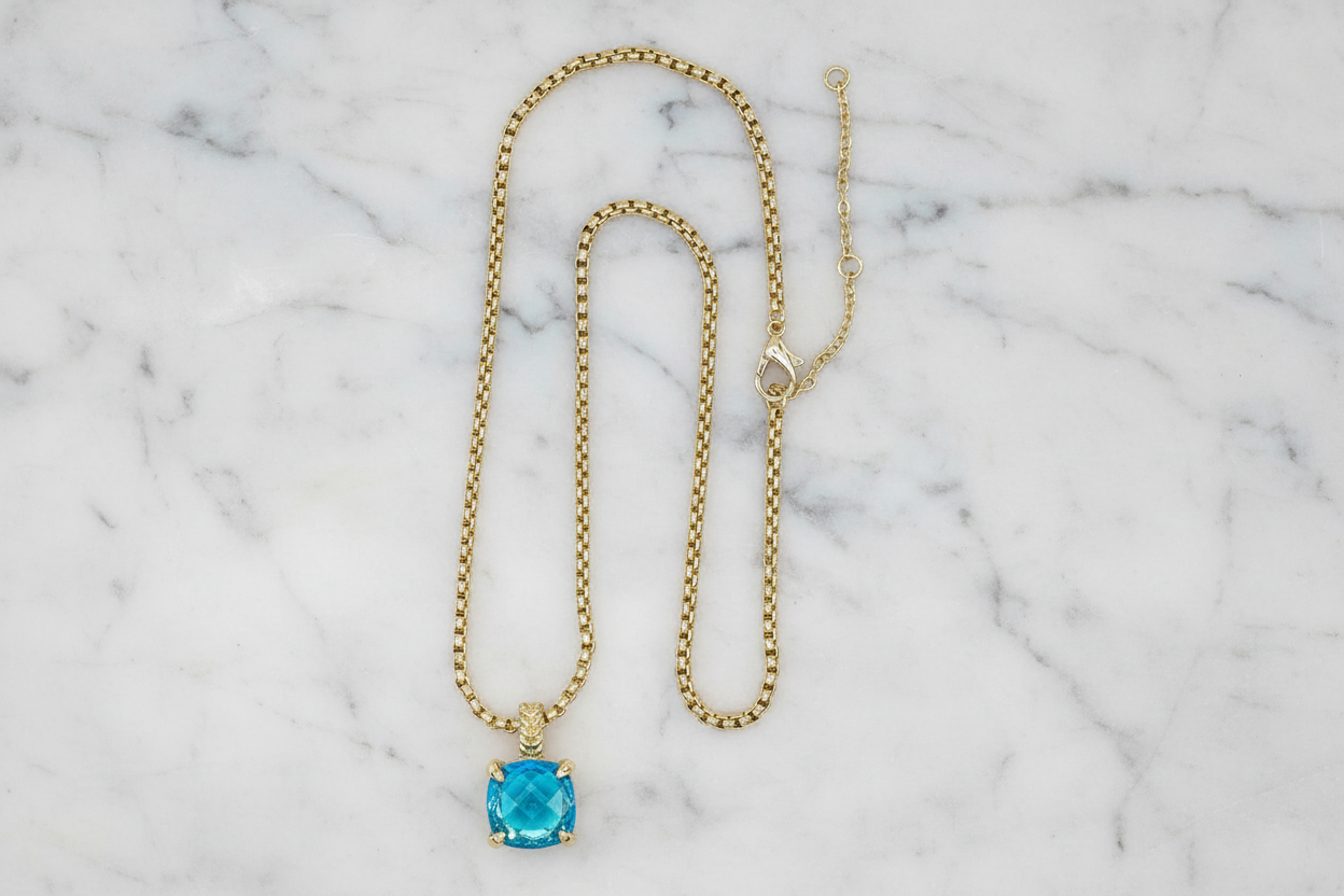 Gold Box Chain Necklace w/ Pendant
