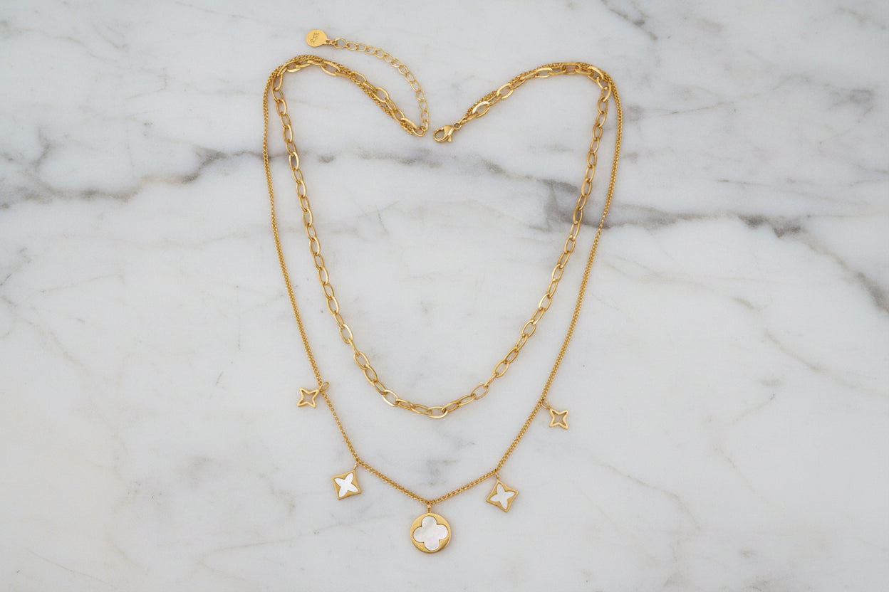 Gold 2-Chain MOP Charm Necklace