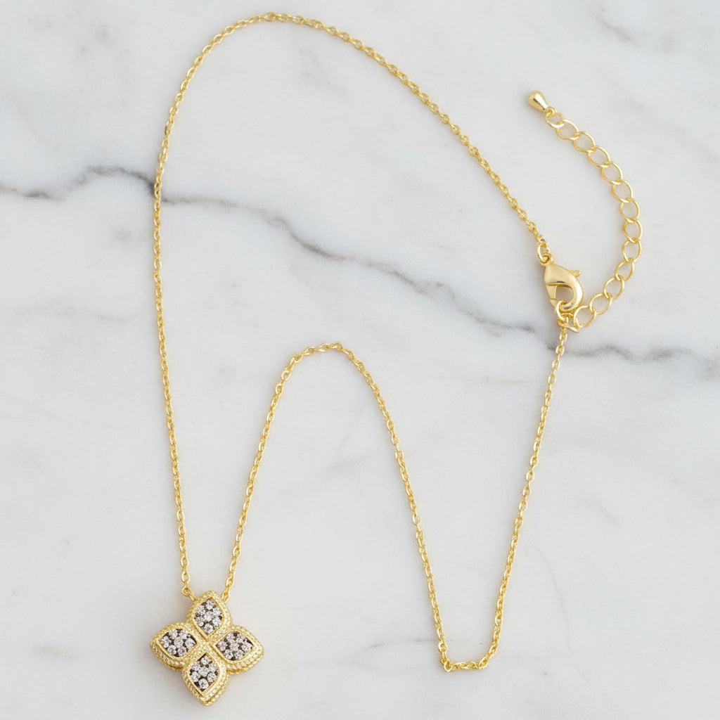 Gold & Hematite 4-Leaf Pendant Necklace - 16"