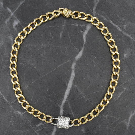 Lorena gold link chain necklace with pave lock, featuring a stylish and elegant design for everyday or special occasions.