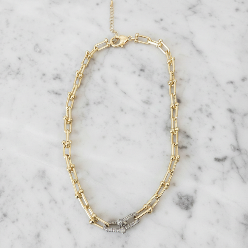 Gold Link Necklace w/ Pave Links