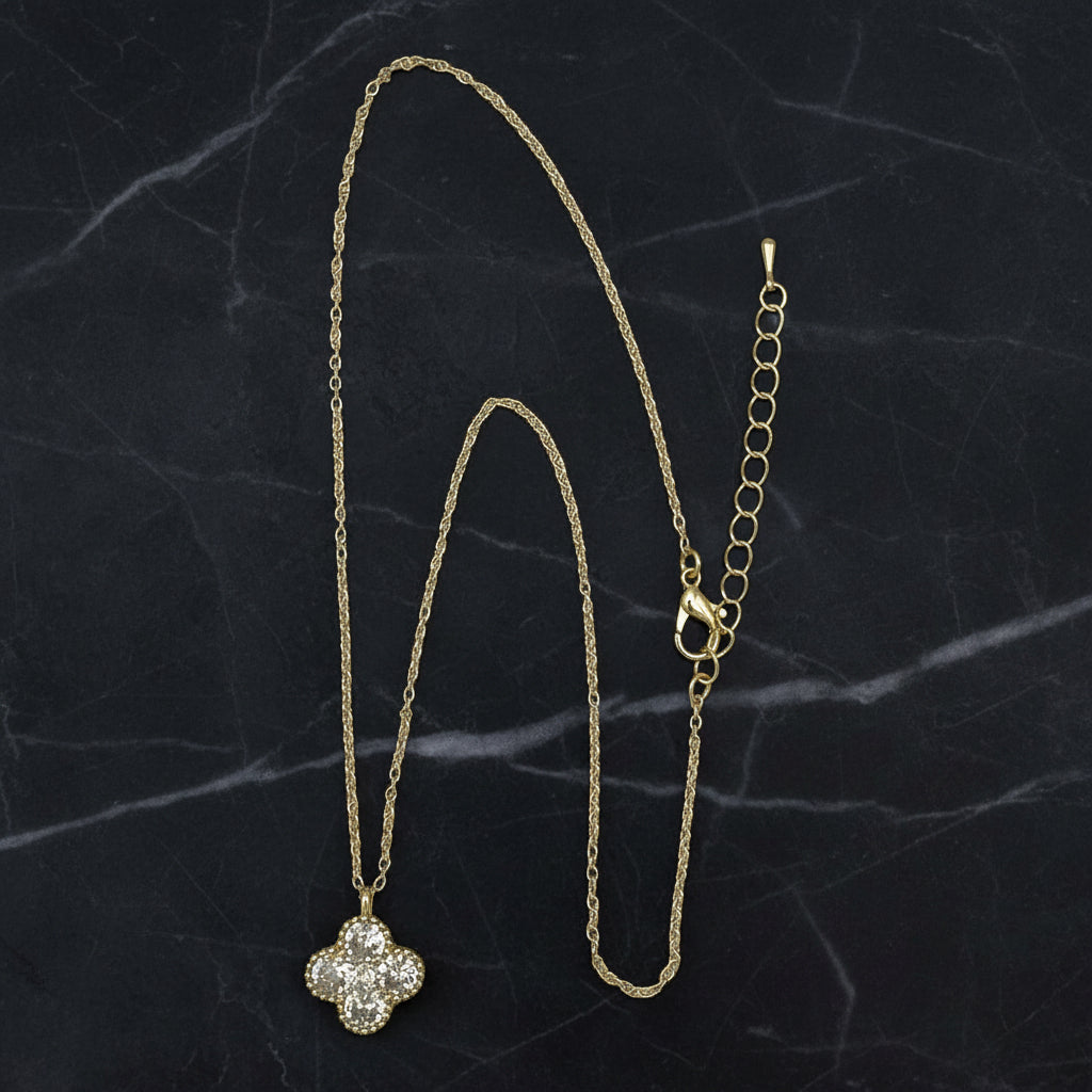 Gold Necklace w/ 4-CZ Pendant - 16"