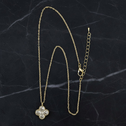 Lorena gold necklace with 4-CZ pendant, 16-inch chain, elegant jewelry accessory featuring sparkling cubic zirconia stones.