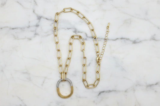 Gold Paper Clip Necklace w/ Lock Pendant