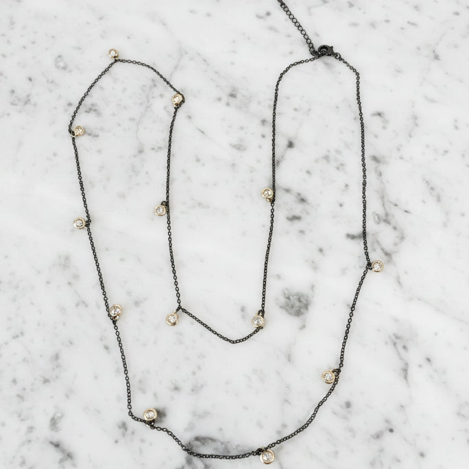 Hematite Necklace w/ Round CZs - 36"